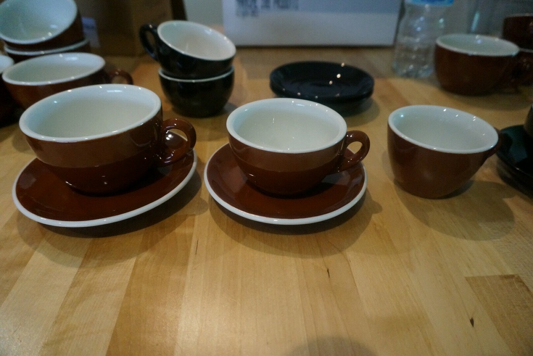 Italian ACF coffee cups (Latte 280ml, Double Cappuccino 190ml, Single Cappucino 160ml). 